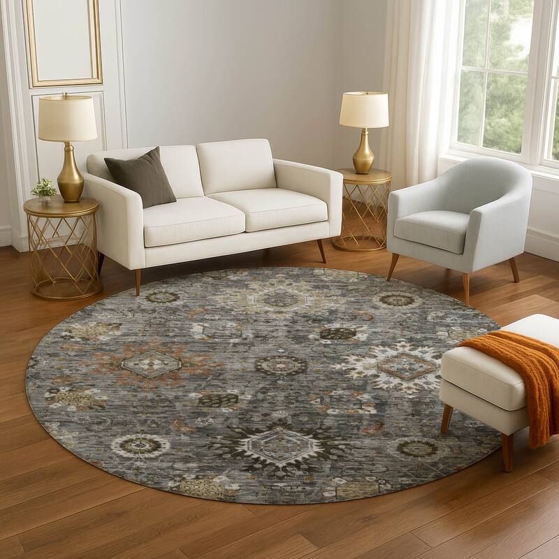 Premium Washable Super Soft Traditional Kashan Mayfield Rug - Pewter - 8' x 8'