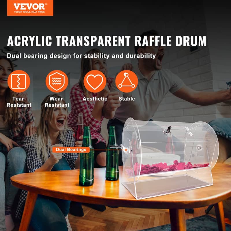 VEVOR Acrylic Raffle Drum, Professional Raffle Ticket Spinning Cage with 2 Keys, Transparent Lottery Spinning Drawing. - White