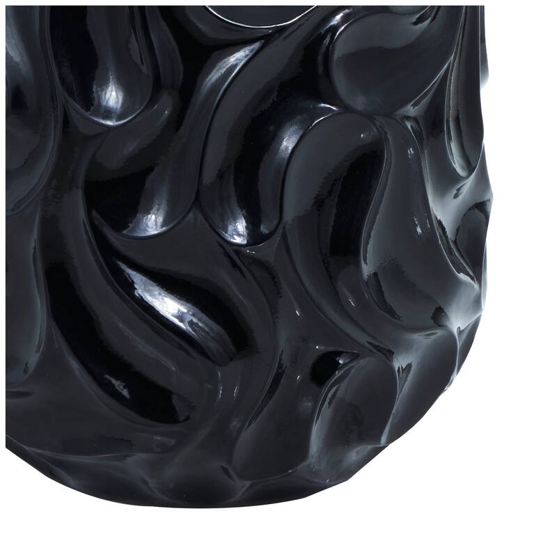 Black Resin Large Wavy Textured Floor Vase