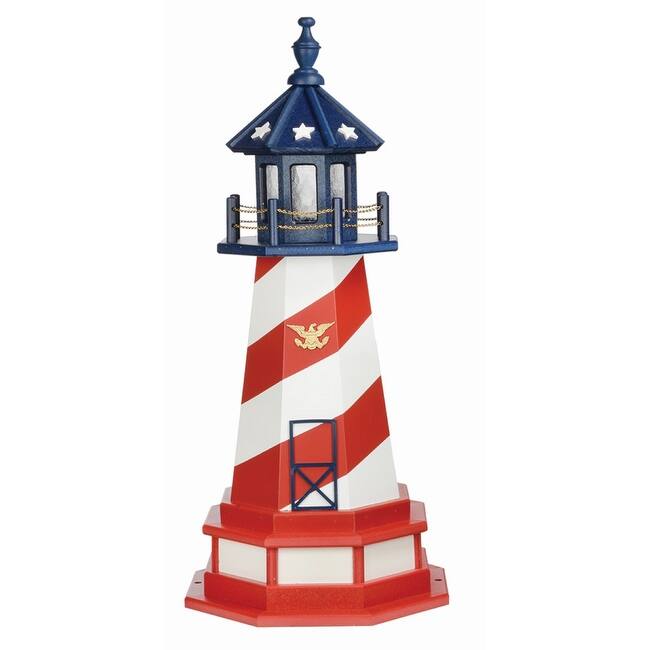Cape Hatteras Patriotic Hybrid Poly and Wood Lighthouse with Base.. - Solar Light - 4 Foot