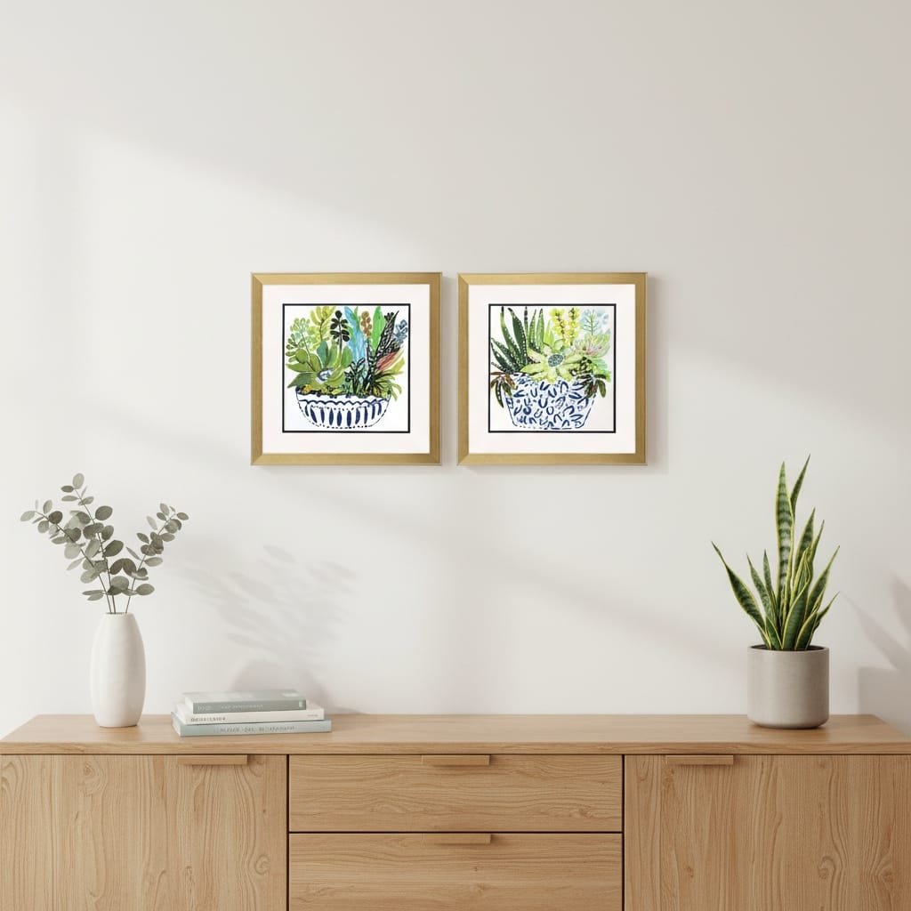 HomeRoots Set Of Two Succulent Garden II Gold Framed Wall Art