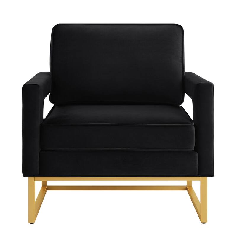 Modern Style Velvet Accent Chair with Gold Metal Base - Black