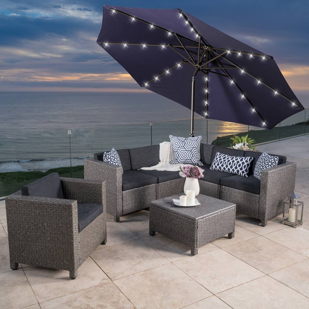 9 ft. Aluminum Market High Quality Solar LED Light Tilt Patio Beach Umbrella