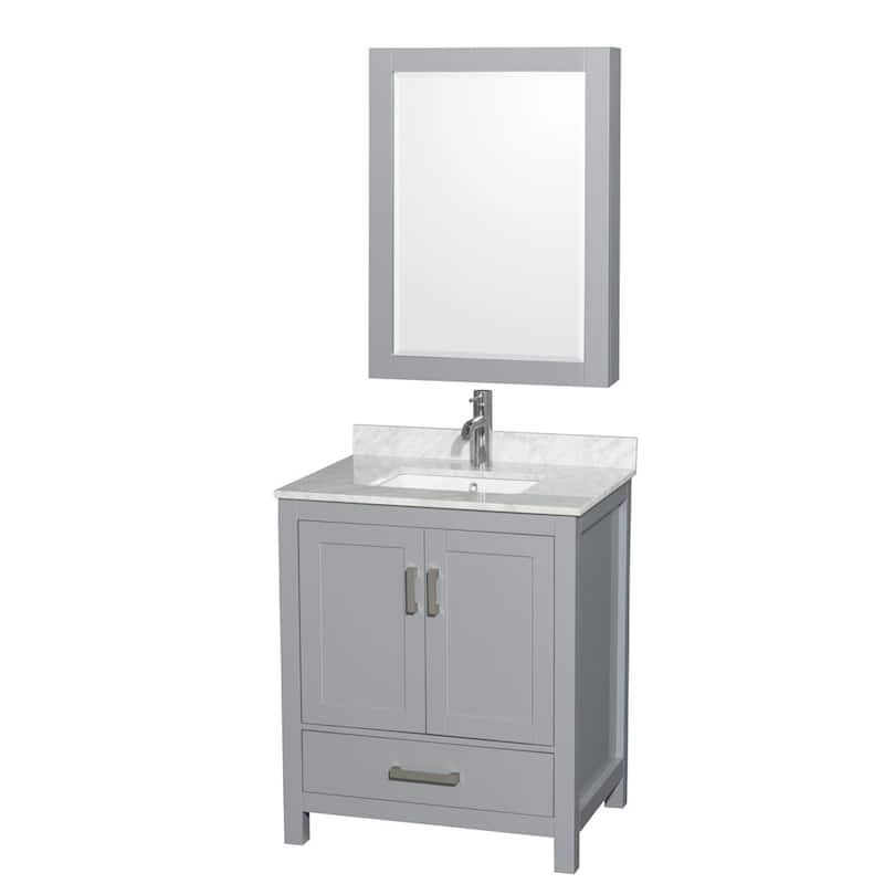 Wyndham Collection WCS141430SUNSMED Sheffield 30" Free Standing Single - Gray / White Carrara Marble Top / Brushed Chrome - Steel Finish