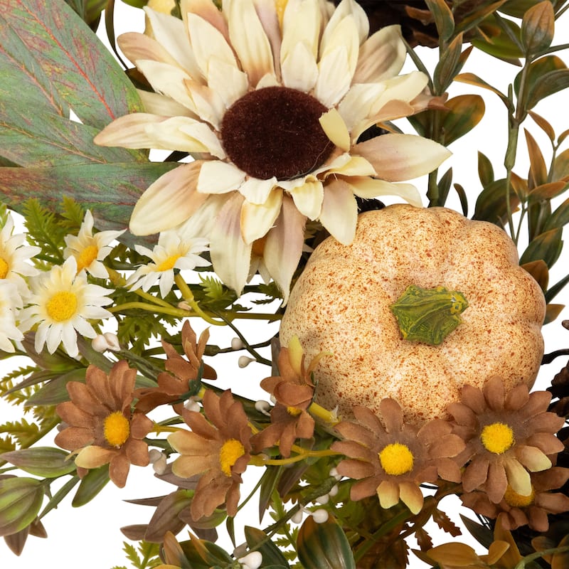 Sunflowers and Pumpkins Artificial Fall Harvest Wreath - 28" - Unlit