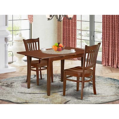 HomeStock 3-Piece Mahogany Finish Rectangular Solid Wood Top With Butterfly Leaf Dining Table Set