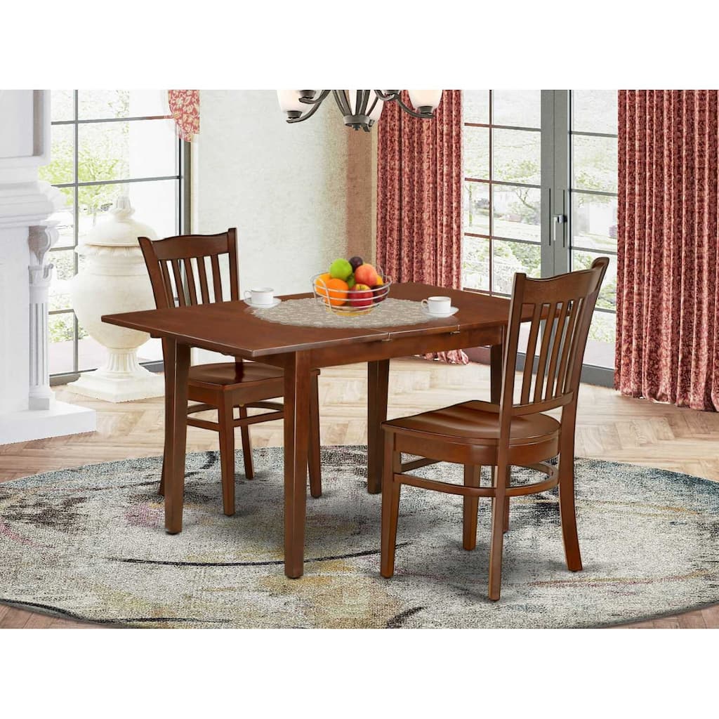 HomeStock 3-Piece Mahogany Finish Rectangular Solid Wood Top With Butterfly Leaf Dining Table Set
