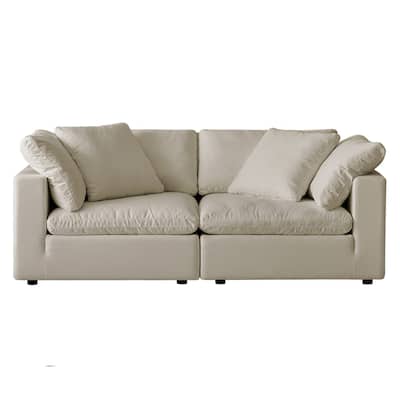 Square Arm Linen Fabric Rectangle Sectional Sofa Combination Sofa in Linen Beige
