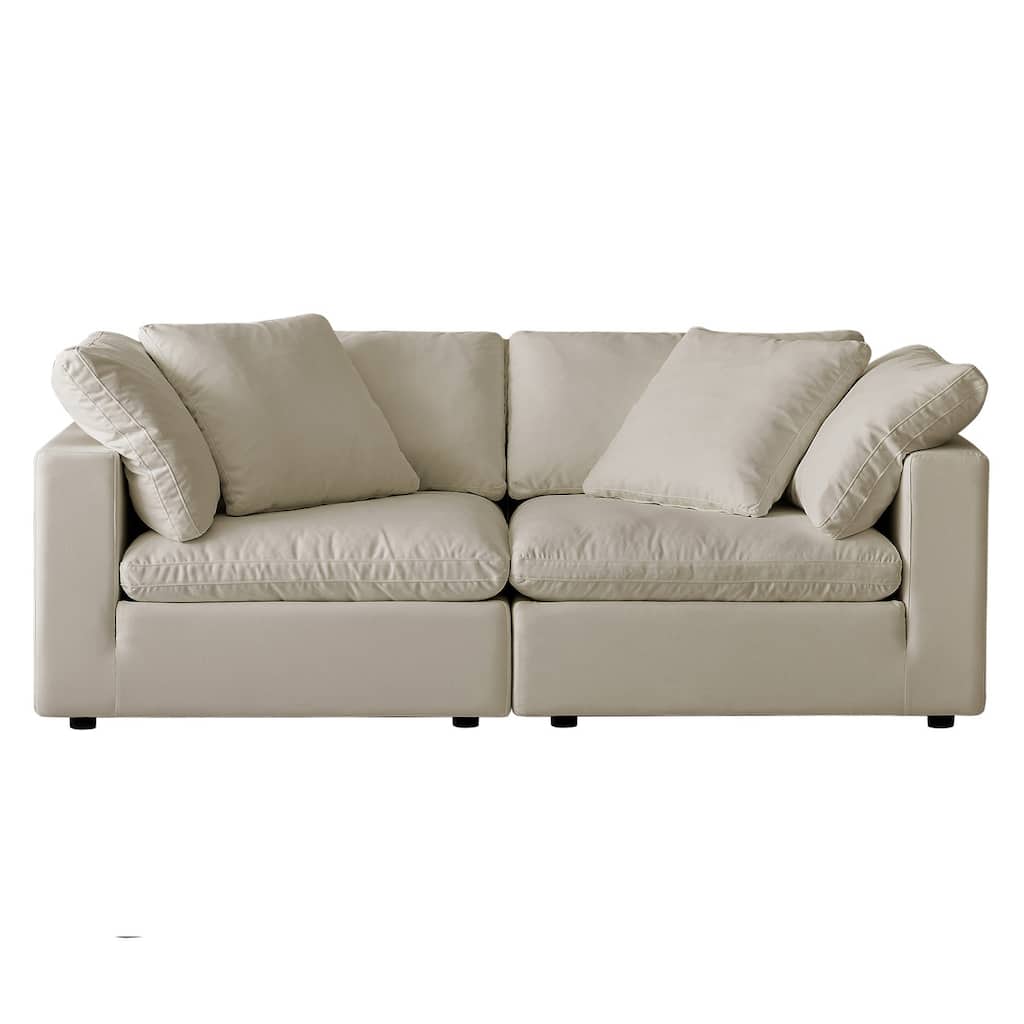 Square Arm Linen Fabric Rectangle Sectional Sofa Combination Sofa in Linen Beige