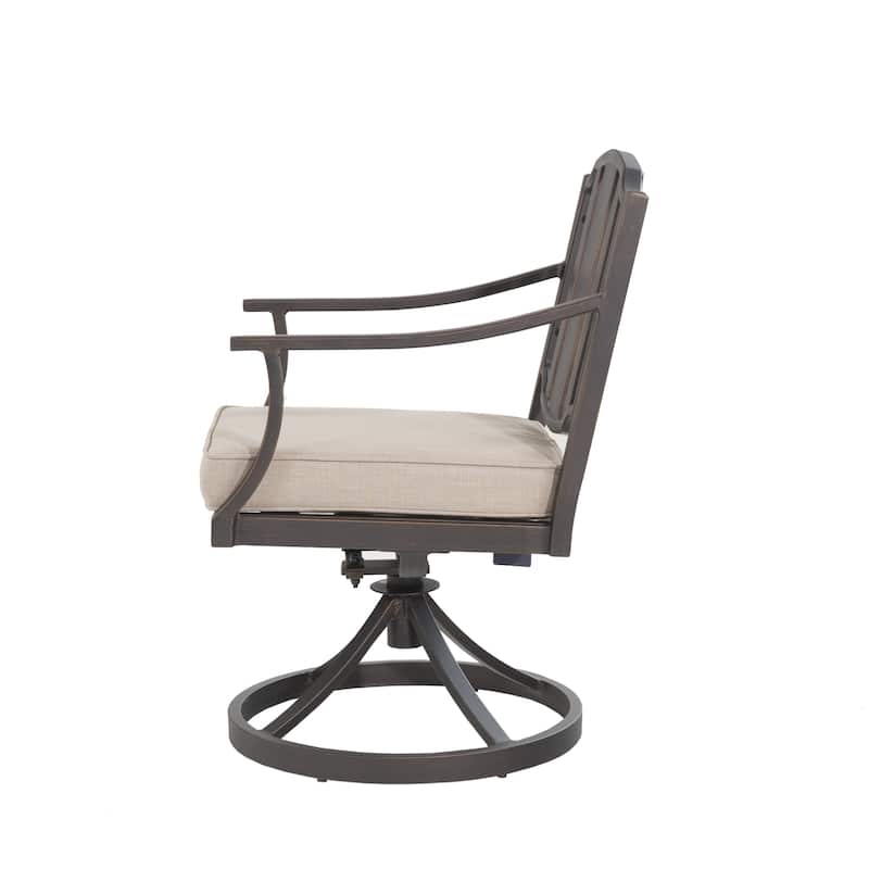 Patio Swivel Dining Chairs, Outdoor Slat Back Chairs with Armrest and Cushion, All-Weather Patio Furniture