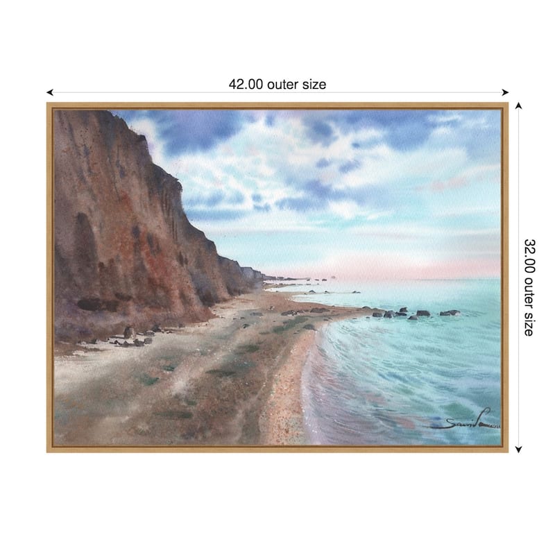 Tropical Wild Beach by Samira Yanushkova Framed Canvas Wall Art Print - Sylvie Natural - 42 x 32 in