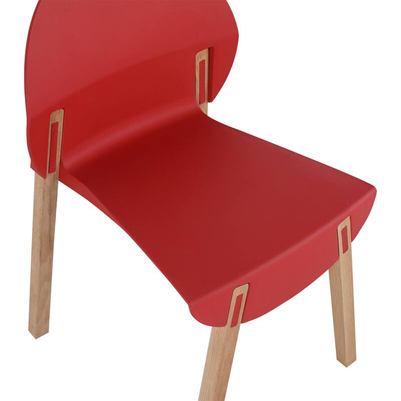 Modern Dining Chairs with Red Oak Wood Legs and PP Seat, 4-Pack