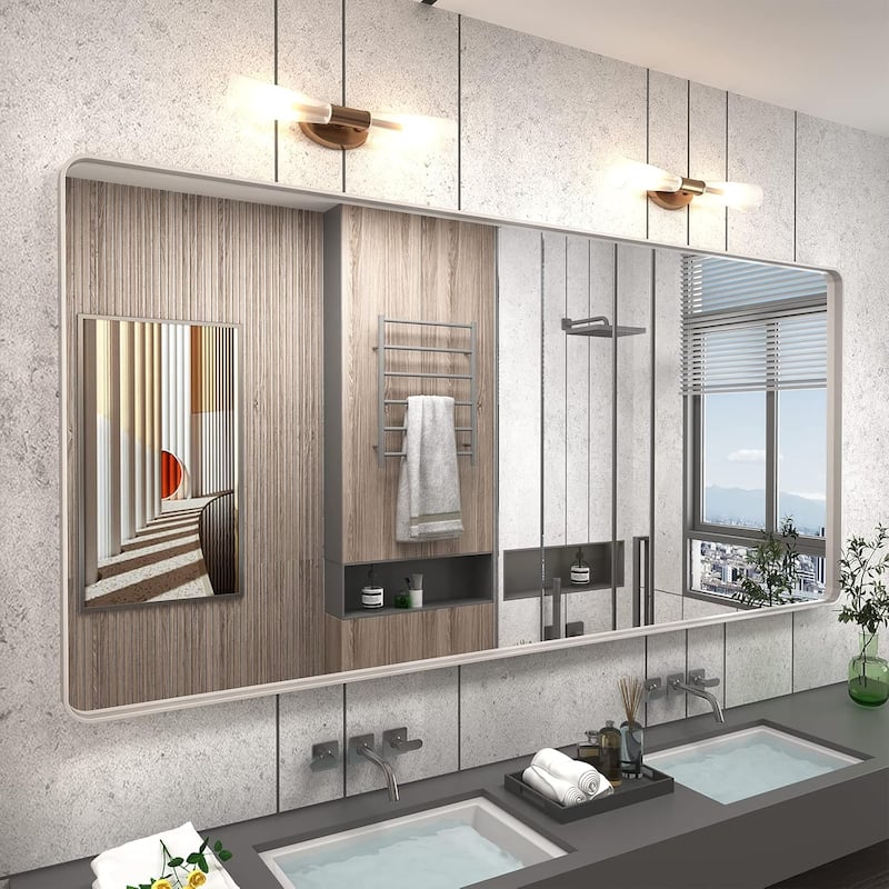 Aluminum Alloy Framed French Cleat Mounted Tempered Glass Wall Vanity Mirror - Silver - 72" x 36"