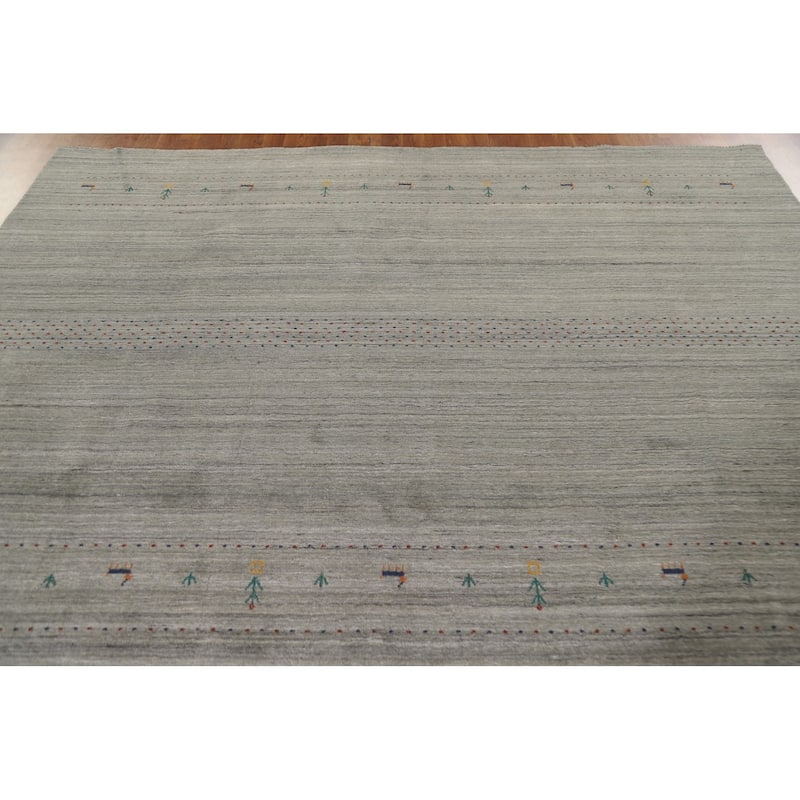 Striped Gabbeh Oriental Area Rug Handmade Green Wool Carpet - 8'10"x 11'7"