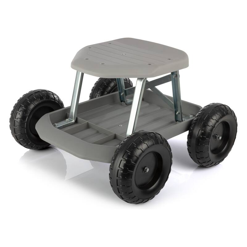 Gardening Stool - Rolling Garden Seat with Wheels and Storage Tool Tray by Pure Garden