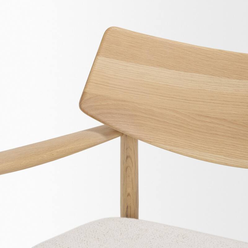 Haggen Light Brown Oak Wood w/ Cream Fabric Accent Chair - 27.6L x 26.8W x 28.4H