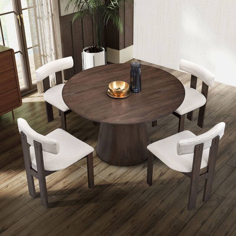 Wooden Dining Chairs Set of 2, Boucle Upholstered Kitchen Side Chairs, Open Back Kitchen Chairs with Rubber Wood Frame