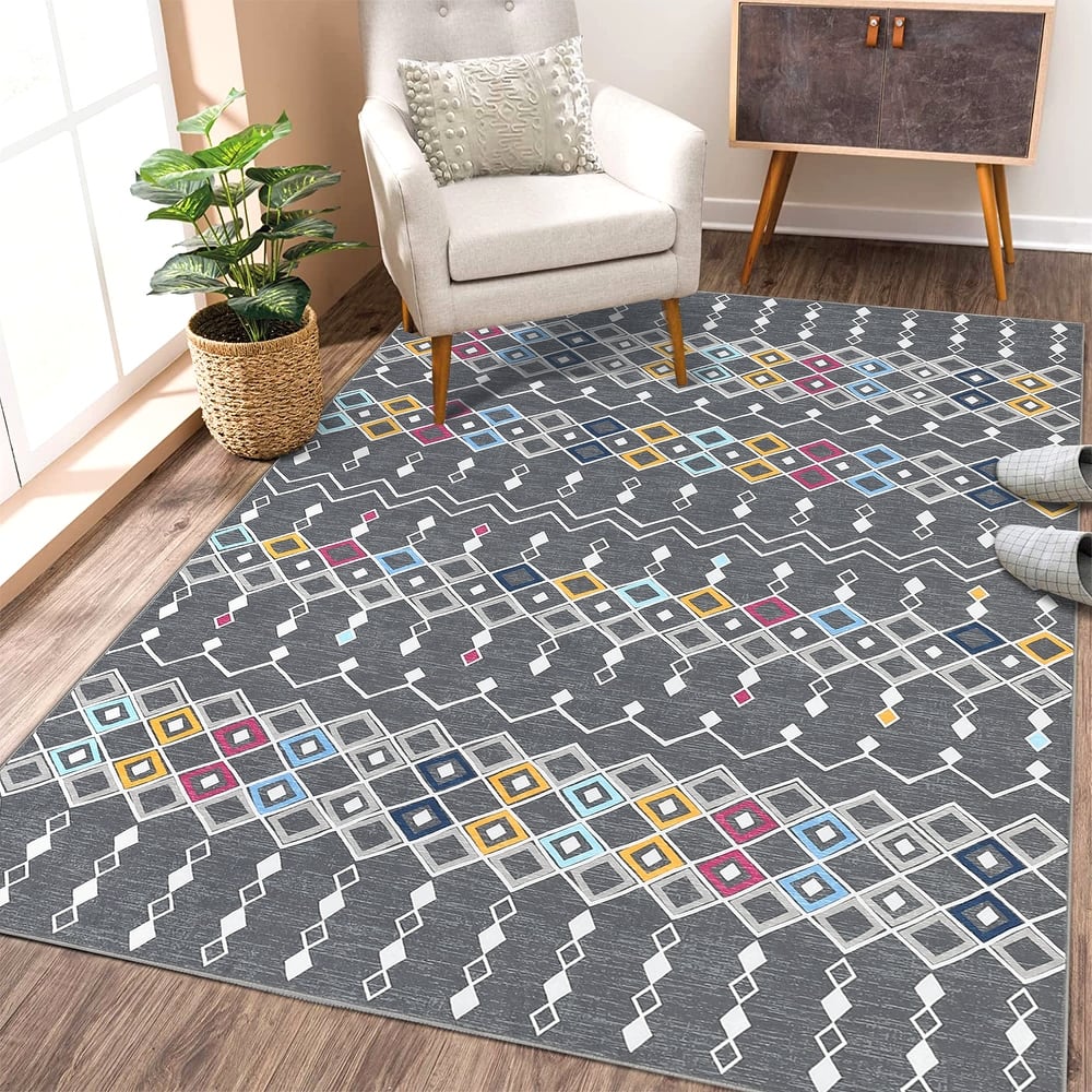 Garvee Boho Area Rug Geometric Printed Faux Wool Soft Floor Cover