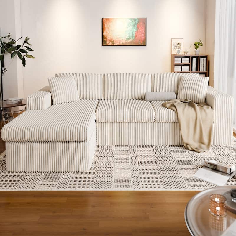 Futzca No-Assembly Modular Sofa, Corduroy Couch with High-Density Foam - Beige