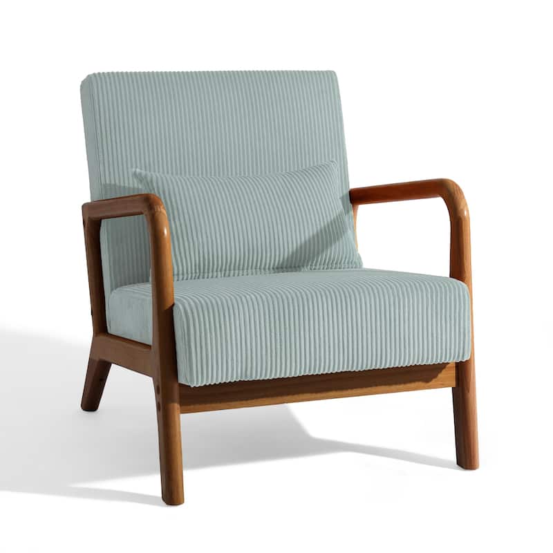 25" W Mid Century Upholstered Wood Accent Chair with Pillow