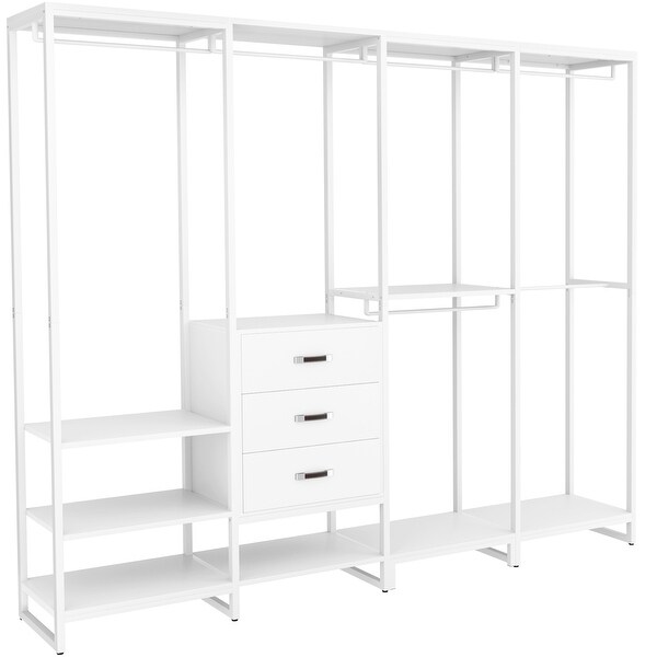 Rackcog Modern Industrial Closet System, 3 Wood Drawers, Shoe