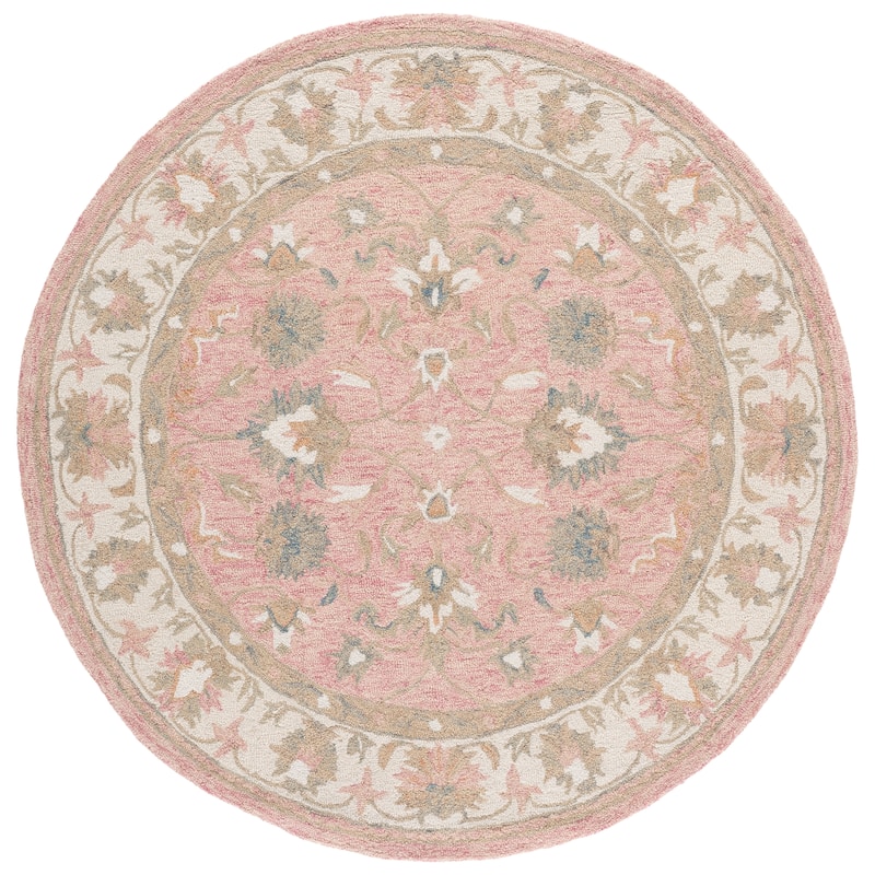 SAFAVIEH Handmade Heritage Sigþridur Traditional Wool Rug - 6' Round - Pink/Ivory
