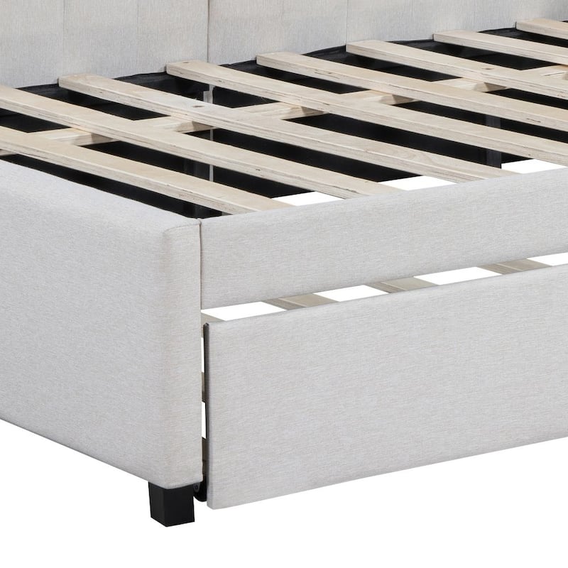 Full Size Upholstered Daybed with Trundle Sofa Bed Frame No Box Spring Needed, Linen Fabric