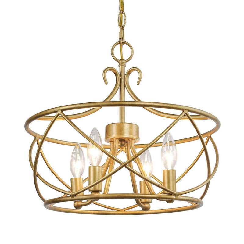 Mid-century Modern Chandelier French Country Drum Island Lights Basket Cross Ceiling Light - Brass Gold - D15.7"xH14.3"