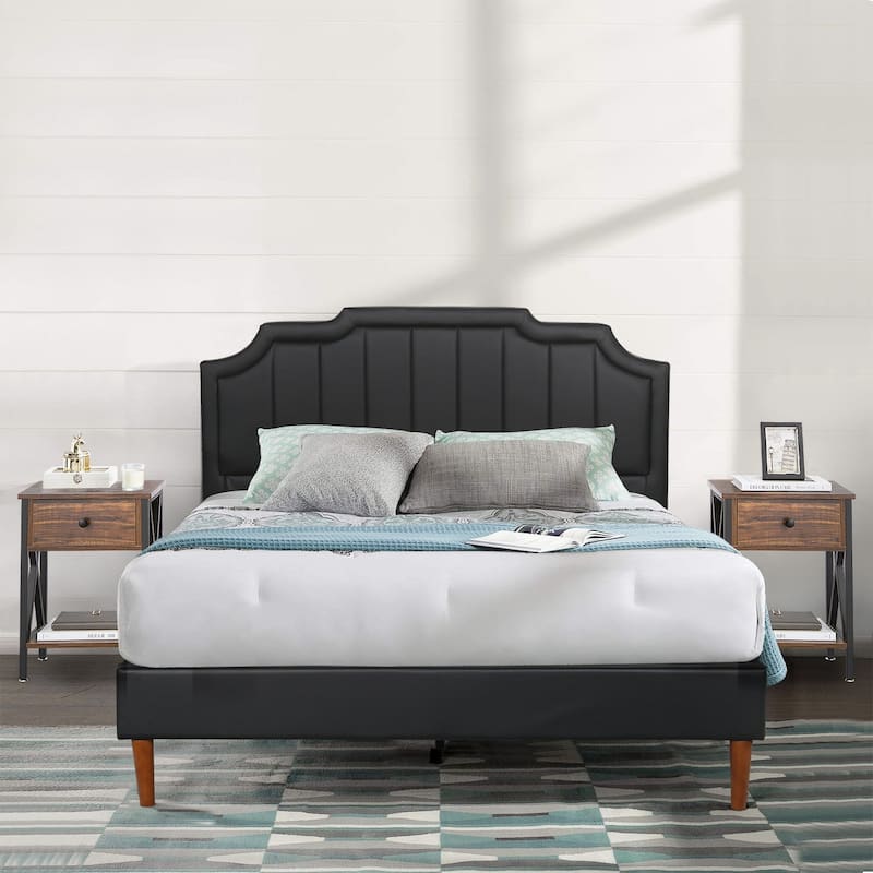 Taomika 3-Pieces Faux Leather Upholstered Platform Bed and Nightstands Sets