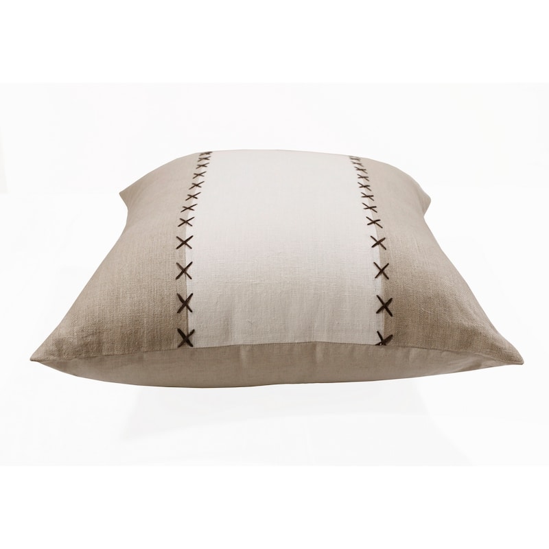 Sevita Hand-Woven Gray/Tan Patchwork Linen Throw Pillow, 20" x 20"