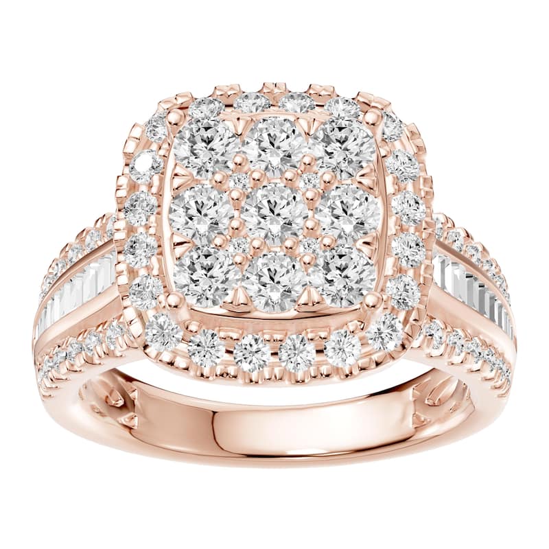 AEON Luminara Royale Cushion 1.50ct Lab Grown Diamond Cluster Halo Ring - 6 - Rose