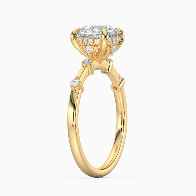 Auriya 14k Gold Petite Diamond Station Round Lab Grown Hidden Halo Engagement Ring 1.00 to 5.00 ct. tw.(F-G, VS)