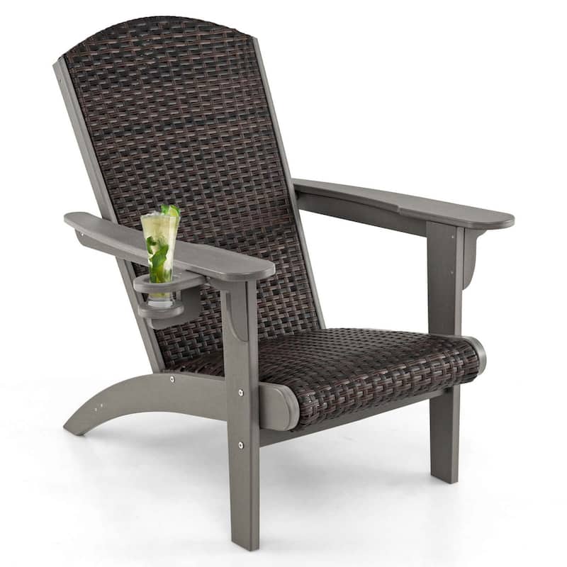 Costway Patio Adirondack Chair with Rattan Padded Seat Wide Armrests & - See Details