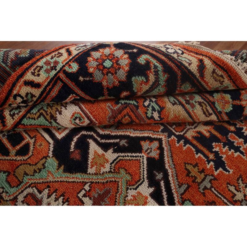 Orange Geometric Heriz Serapi Indian Area Rug Hand-Knotted Wool Carpet - 8'0"x 10'1"