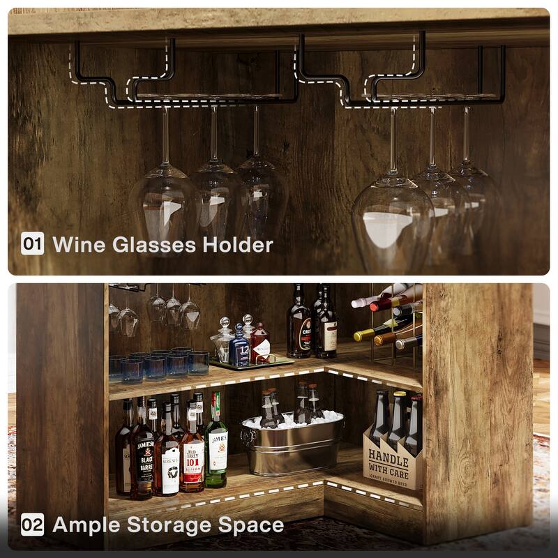 Black Wood L-Shaped Bar Cabinet, 4-Tier Corner Bar
