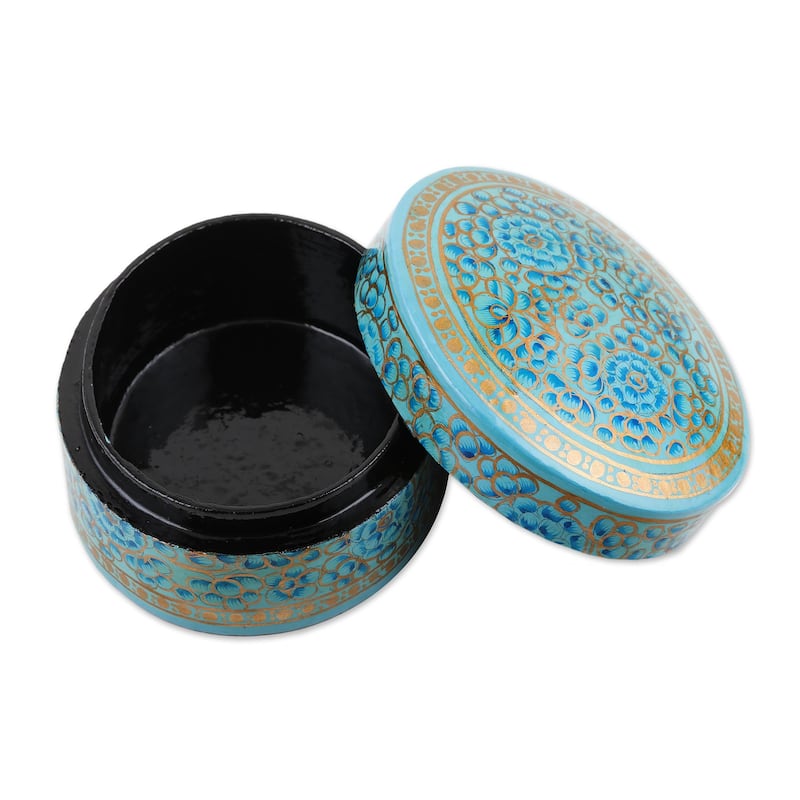 Novica Handmade Blue Blossoms Papier Mache And Wood Decorative Box