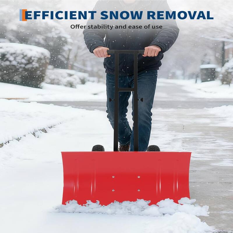 29x16.53 In Heavy Duty Rolling Snow Shovel With Wheels Double Armrests - 29x16.53 In