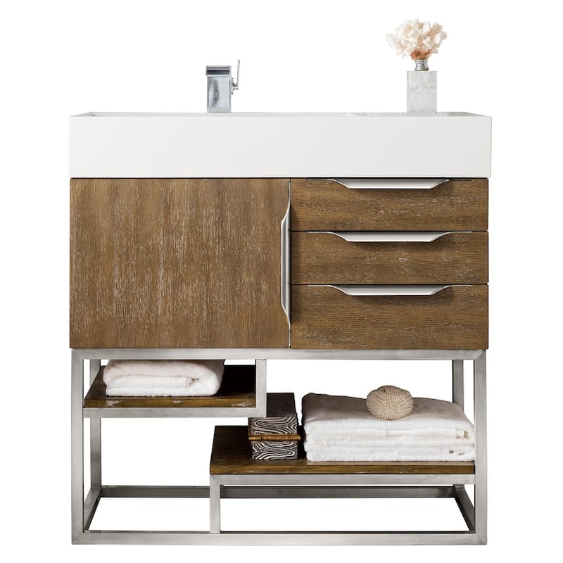 James Martin Vanities Columbia 36" Single Vanity, Latte Oak with Brushed Nickel Hardware