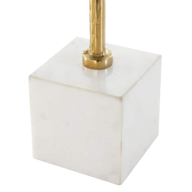 Gold Aluminum Metal Tall Textured Leaf Sculpture with White Marble Base
