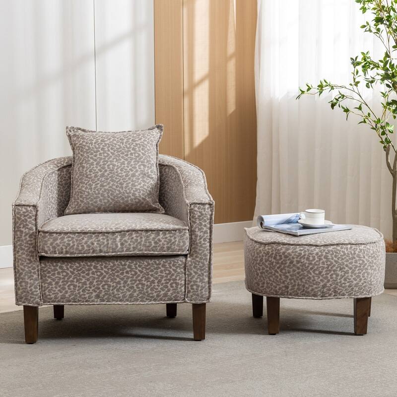 SEYNAR Mid Century Modern Barrel Chair Upholstered Club Accent Chair with Ottoman