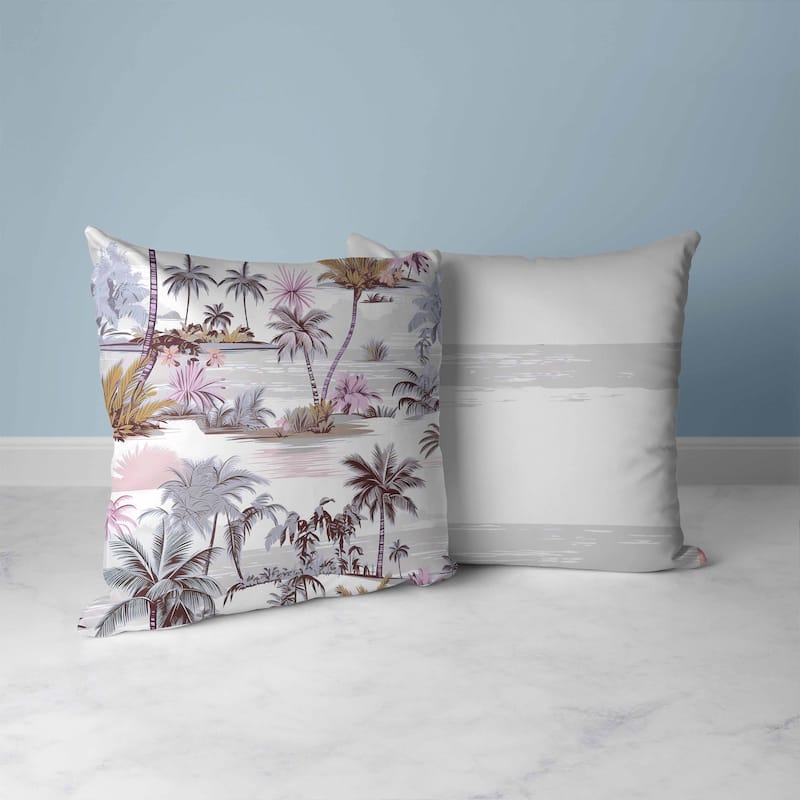 Tropical Beach Faux Suede Reversible Throw Pillow Grey and Pink