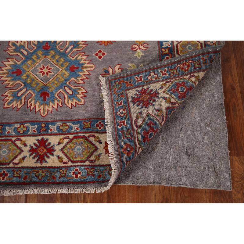 Gray Geometric Kazak Oriental Rug Living Room Handmade Wool Carpet - 4'9" x 6'9"
