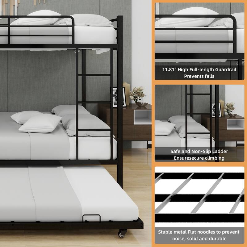 Durable Square Tube Iron Bunk Bed Featuring Safety Rails, Modern Minimalist Look, Queen size: 153cm*203cm