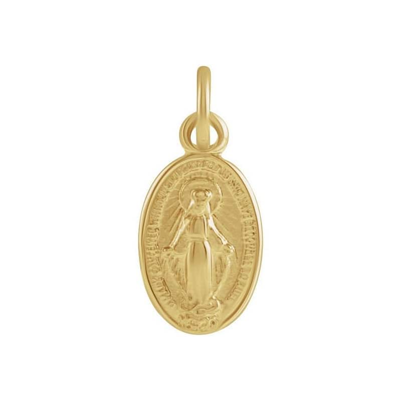 Curata 14k Yellow Gold 12x8mm Small Oval Miraculous Medal Necklace, 16"