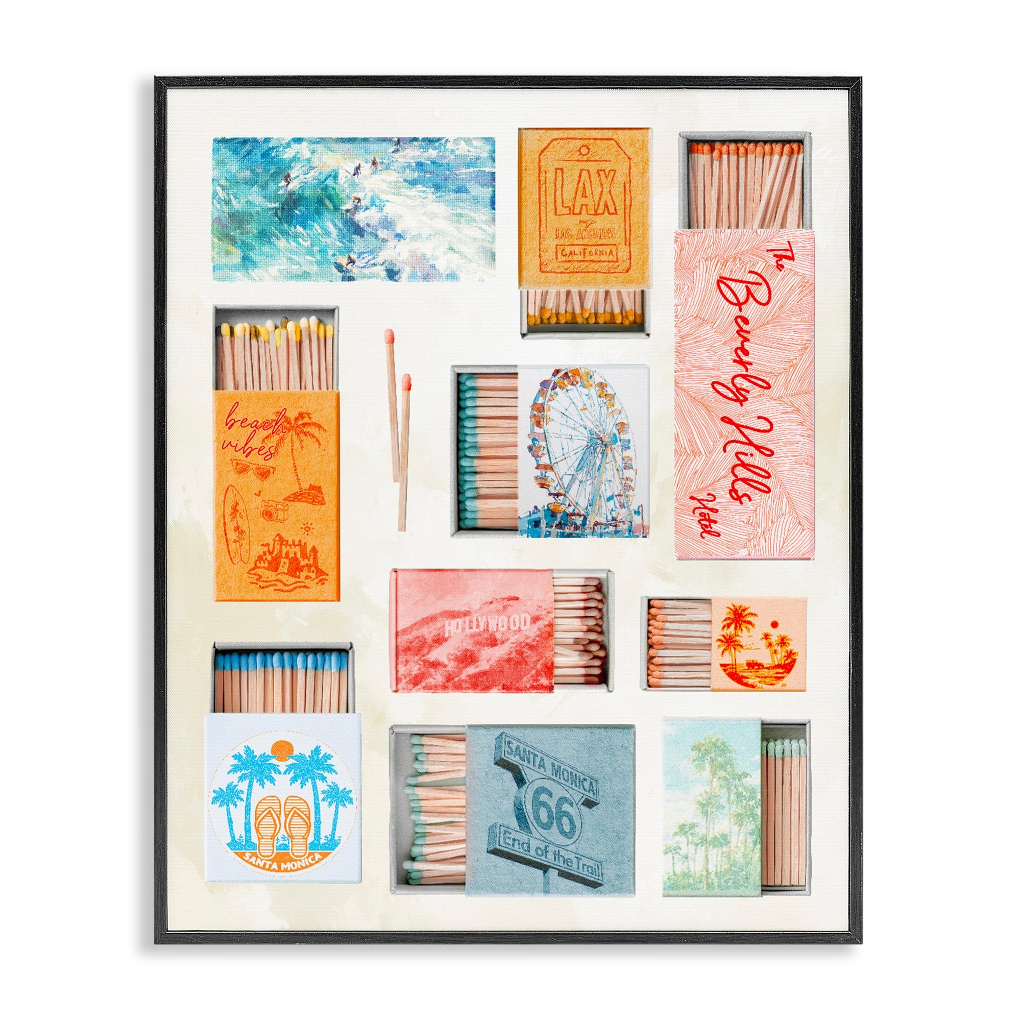 Stupell California Beach Matchboxes Framed Giclee Art Design By Ziwei Li