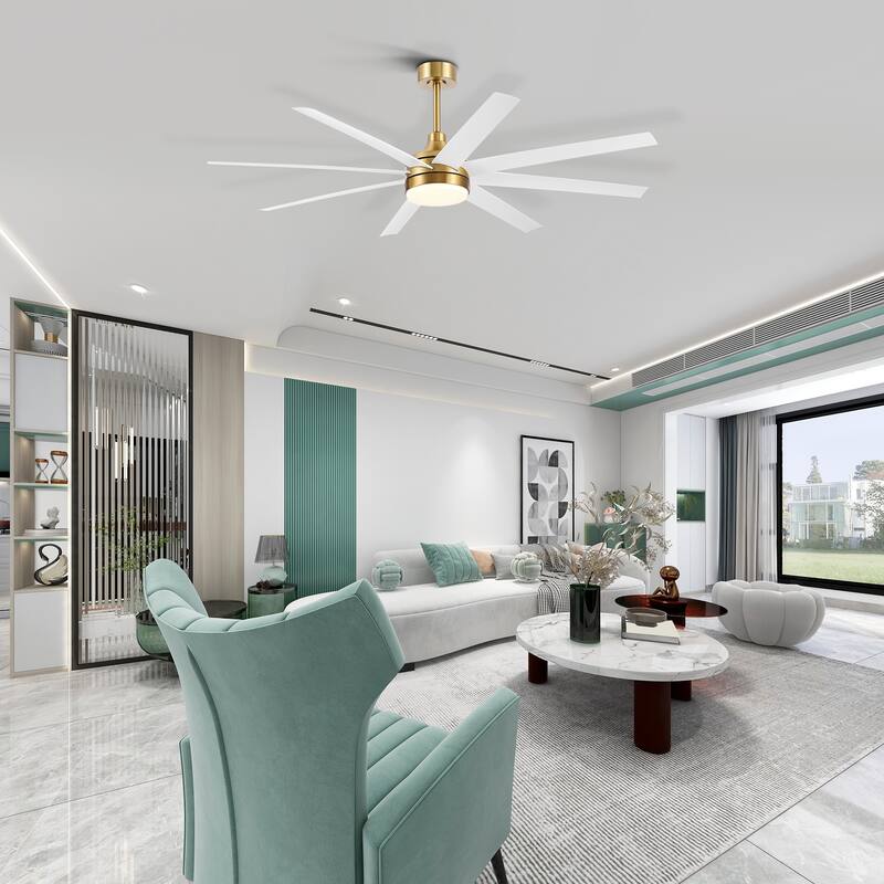 65" Gold LED Ceiling Fan with Light Remote-8 Blade - 65 Inch
