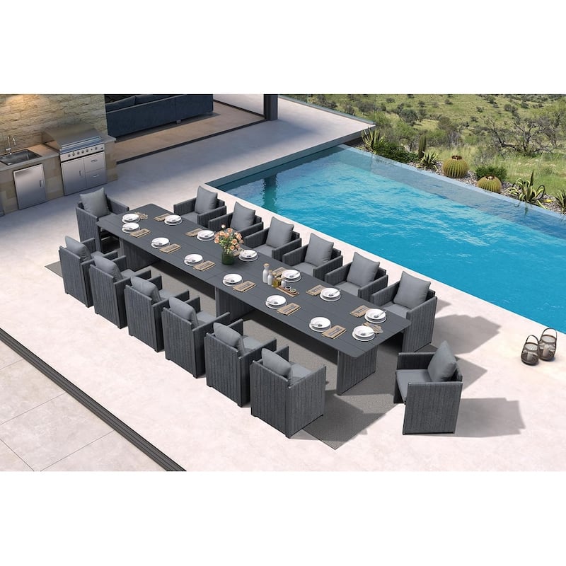 PURPLE LEAF Sanori Patio Dining Set Modern Large Weather-Resistant Table and Aluminum Chairs - 15-Piece Rectangle