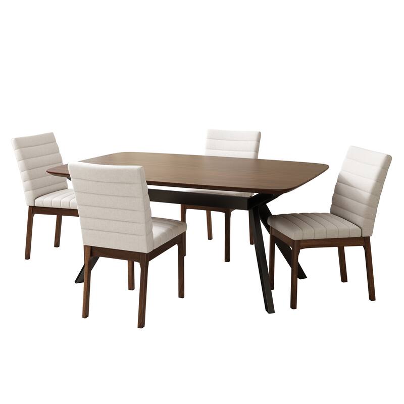 Rectangle Dining Table Set for 4/6, Modern 5-Piece/7-Piece Kitchen Table Set, 59" Wood Table with Dining Chairs for Dining Hall