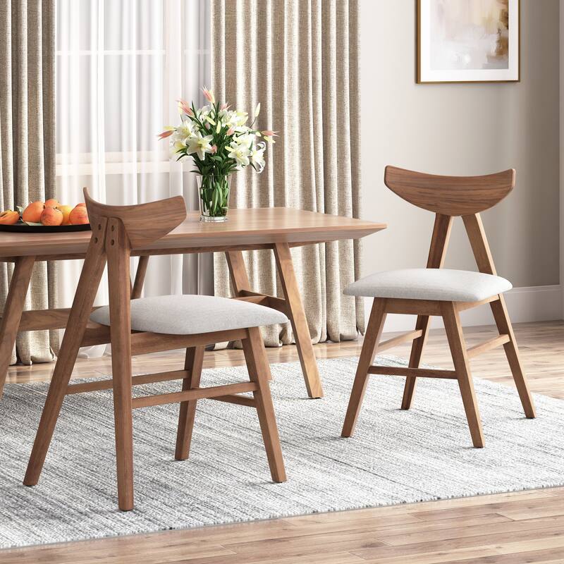 2 Piece V Shaped Dining Chairs with Curved Backrest, Rubber Wood Legs Upholstered for Dining Room Kitchen Bedroom Living Room - Yellow