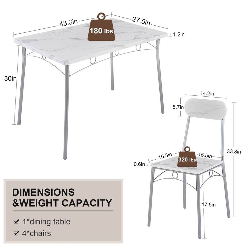 Javlergo 5 Piece Space-Saving Dining Table Set Kitchen Wood Table and Chairs for 4 Dining Room Sets